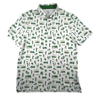 Good Good Golf Polo Mens Large White Green 16th Hole Cactus Player Clubs Stretch